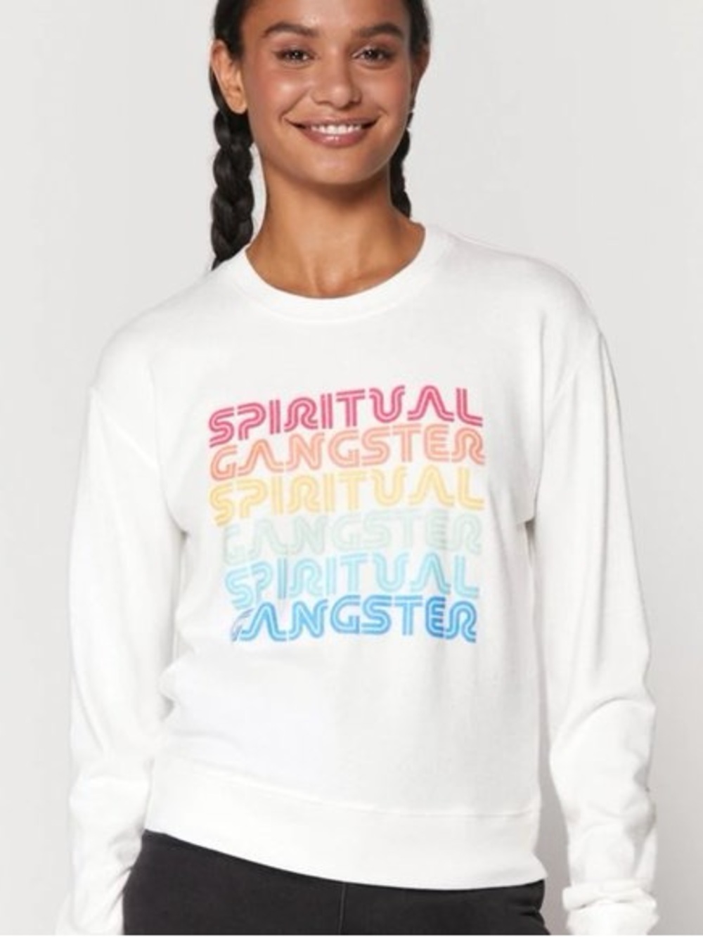 Spiritual Gangster White Rainbow Logo Crewneck Sweatshirt